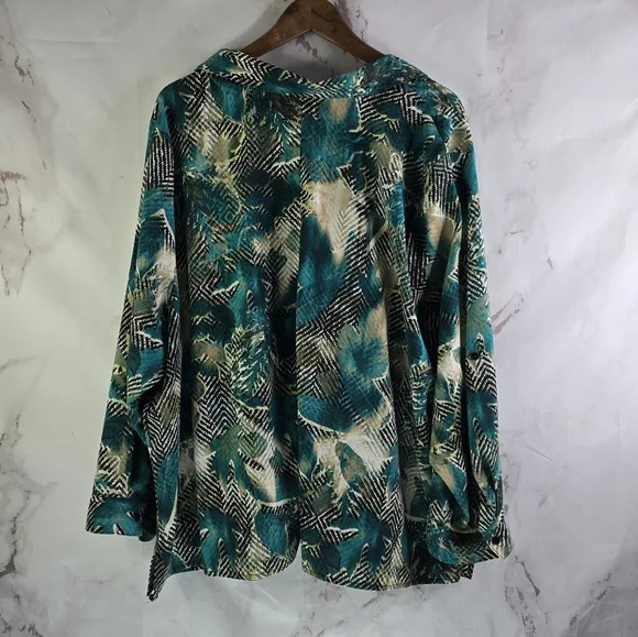 Catherines Shirt Womens 3X 26W 28W Green Blouse Button Up Long Sleeve Top - Picture 5 of 10